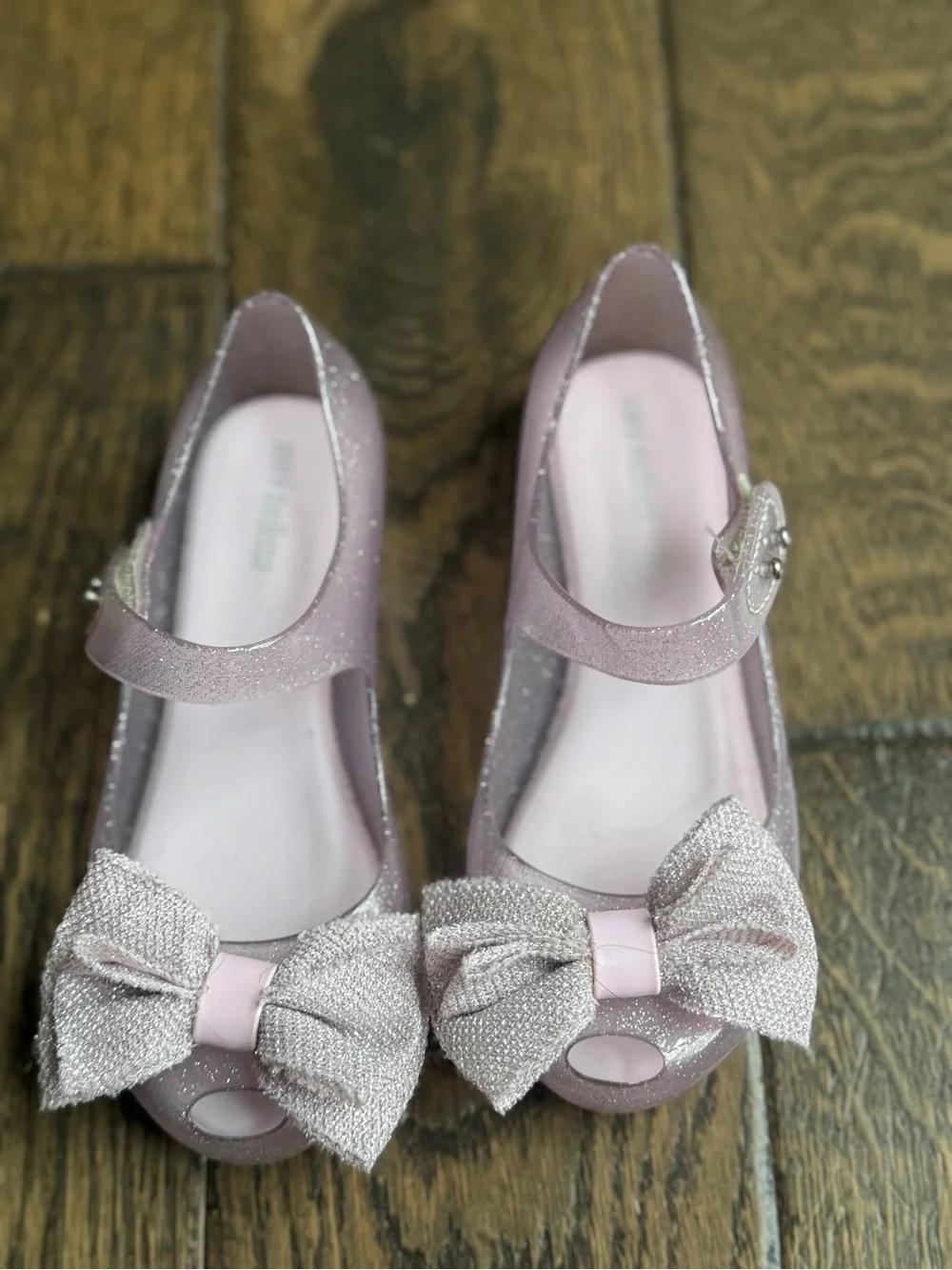 Mini Melissa Glitter Pink Bow Mary Jane Shoes